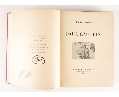 MORICE, Charles (1861-1919). Paul Gauguin, Paris, 1919, 4to, plates, later red cloth, FIRST EDITION, INSCRIBED by Anthony Ede