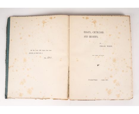 WILDE, Oscar (1854-1900). Essays, Criticisms and Reviews, London, "Privately Printed," 1901, 4to, original blue printed paper