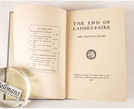 HOGARTH PRESS - John MAYNARD KEYNES (1883-1946). The End of Laissez-Faire, London, Hogarth Press, 1926, 8vo, original cloth-b