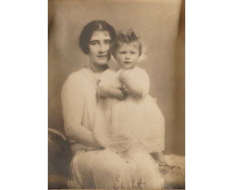 QUEEN ELIZABETH, The Queen Mother (1900-2002). A portrait photograph of The Queen Mother with Elizabeth, future Queen Elizabe