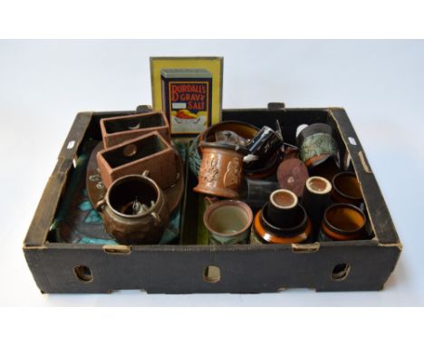 A mixed lot including 'Celtic Pottery' mugs, bowl, and vases, ceramic trays, and other items