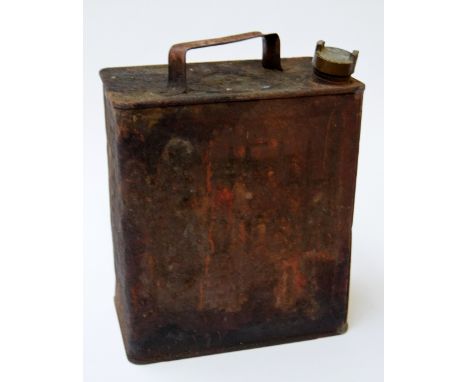 A vintage shell fuel can