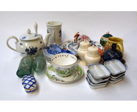 Mixed lot of china including Royal Worcester 'VIP' cricketing cup and saucer, Palissy 'Maidenhead Bridge' crescent salad plat