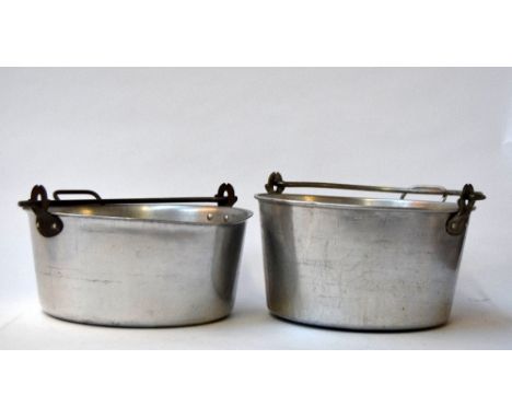Two vintage Swan brand 12 inch jam pots with metal handles