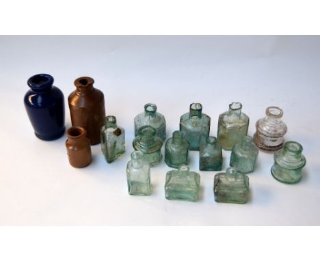 A mixed lot, to include Victorian inkwell bottles dug up at the Poundbury site Dorchester, together with three small vases (1