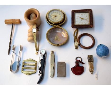 A mixed lot, to include 'Elgin' travel alarm clock, together with vintage Swiss 'CYMA AMIC' travel alarm clock watch, two wri
