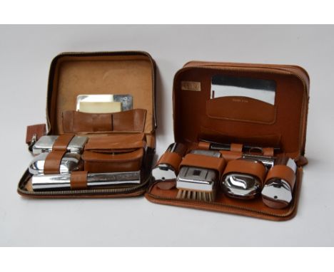 Vintage Two-Tix gents travelling vanity set in leather pigskin case, together with another vanity set