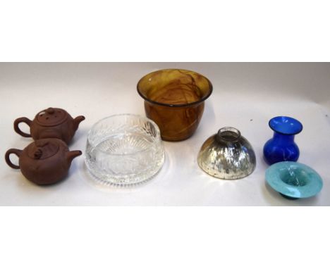 A selection of ceramics and glass, to include brown teapot with a moveable dragon head on the lid, a crystal bowl, together w