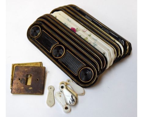 A selection of ceramics, to include five ceramic keyhole holders, together with twelve fingerplates and two white metal items