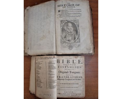 SIR WALTER RALEIGH: 'THE HISTORIE OF THE WORLD' printed by G. Latham and R. Young, London 1634 (some damage), with a John Bas