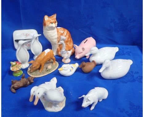 A COLLECTION OF CERAMIC BIRDS AND ANIMALS including Royal Copenhagen