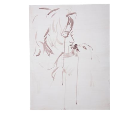 KATE MARSHALL 'Sharon and Dog' signed, titled and dated 2006 verso, acrylic on board, 70cm x 50cm