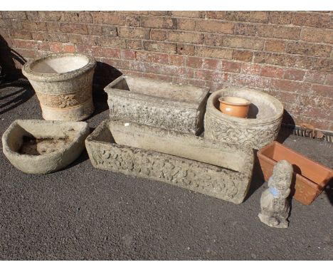 A 'WILLOWSTONE' GARDEN PLANTER and other planters, pots and a Gnome