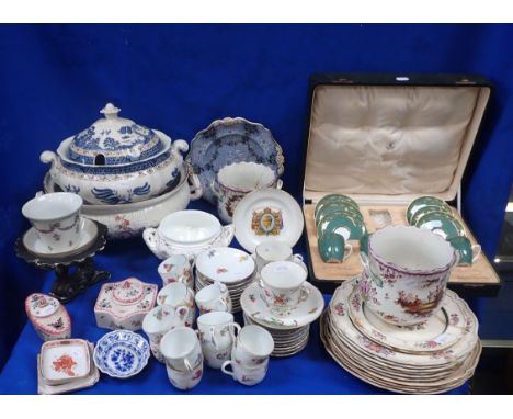 A MEISSEN STYLE COFFEE SERVICE with other decorative ceramics including European faience, a part Worcester coffee set, Wedgwo
