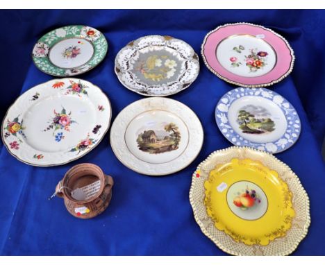 A COLLECTION OF ROYAL WORCESTER AND ROCKINGHAM PLATES together with a neolithic style chinese vessel