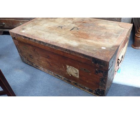 A ZINC-LINED TRAVELLING TRUNK the close-fitting lid with leather seal, formerly the property of Lady Pengilly of Weymouth 92c