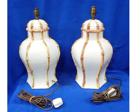 A PAIR OF CERAMIC VASE LAMPS&nbsp;58cm high (some chips)