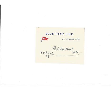 Field Marshall William Birdwood 5x4 signed Blue Star Line S.S Arandora headed page. Field Marshal William Riddell Birdwood, 1