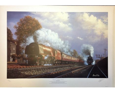 Railway Print 20x28 approx titled Duchess on Camden Bank signed in pencil by the artist Barry Price no 410/850.Stanier Black 