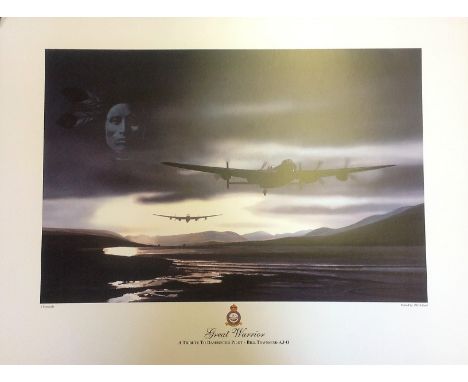 Dambuster World War Two print 17x23 approx titled Great Warrior by the artist P.E Holland. A tribute to Dambuster pilot -Bill