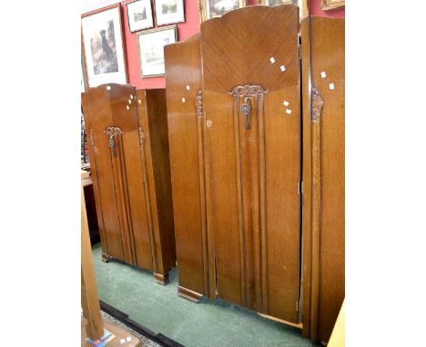 A 1940's Lebus Furniture bedroom suite comprising double wardrobe; gentleman's wardrobe; dressing table. (3)