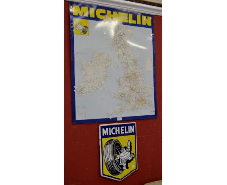 Advertising - a Michelin 1960s shield-shaped enamel sign, 42cm high, 31.5cm wide; another, tinplate, rectangular, printed wit