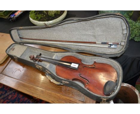 A Victorian cased violin and bow