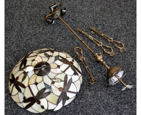 A Tiffany style ceiling light, shade decorated with dragonfly