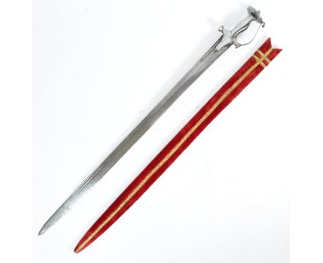 An antique 19th century Indian Kirach / Tulwar ( Talwaar / Talwar ) sword. The sword (likely Bikaner Army) has a polished met