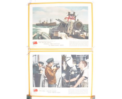 A pair of original WWII Second World War British Merchant Navy coloured lithograph Victory prints. One titled ' The Men Below