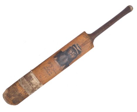 An original Montagu Odd made wooden cricket bat depicting a portrait of Bristol born English cricketer ' W. G '&nbsp; &nbsp; 