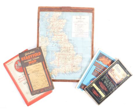A collection of x5 vintage motoring / road maps of England, to include; a 1950's Edward Stanford Ltd cased map, an Ordnance S