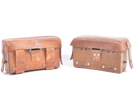 Two pre-WWII Second World War Third Reich Nazi German army field uniform leather ammunition pouches. The first stamped with N