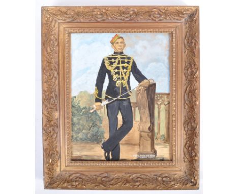 A 19th Century Victorian English British Military antique watercolour painting overpainted photograph of a Private CP Stanhop