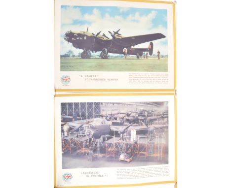 A pair of original WWII Second World War British RAF Royal Air Force coloured lithograph Victory prints. One titled ' A Halif