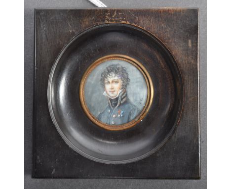 A charming 19th Century antique portrait miniature painting / oil painting on ivory depicting a French or Prussian Cavalry Of