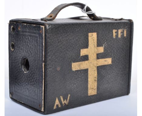 An unusual original WWII Second World War period Kodak made ' Brownie No. 2 ' camera. The side 'etched' with the Cross Of Lor