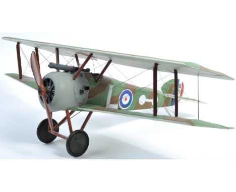 A superb large scale model of a WWI First World War British Sopwith Camel bi-plane. The model of wood and paper construction.