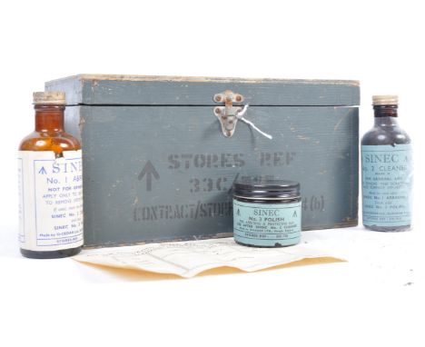 An original WWII Second World War British Air Ministry SINEC kit for the RAF Royal Air Force. The gray painted wooden box hol