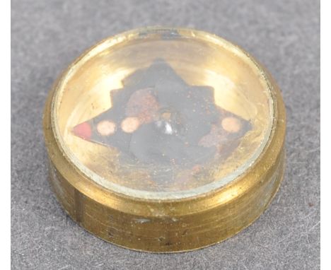 A rare original WWII Second World War period MI9 type miniature brass ' escape and evade ' escape compass. Domed glass top, w