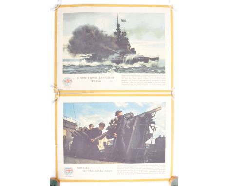 A pair of original WWII Second World War British Merchant Navy coloured lithograph Victory prints. One titled ' Gunners Of Th