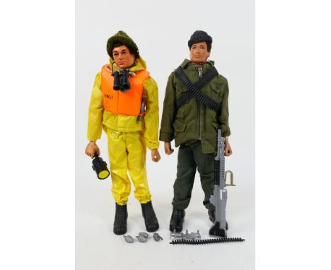 Palitoy - Action Man - Two unboxed vintage Action Man figures in Commando and Breeches Buoy outfits. Figures are brown flock 