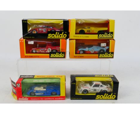 Solido - 6 x boxed cars in 1:43 scale, Porsche 934 # 68, Alfa Romeo 33 TT12 # 41, Gulf Le Mans # 38, Porsche 934 # 68, Matra 