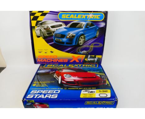 Scalextric - Two boxed Scalextric sets. Lot consists of a 'Speed Stars' set with a Lamborghini Gallardo & Porshe 997 GT3 RS; 