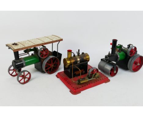 Mamod - Two unboxed Mamod steam vehicles with an unboxed Mamod stationary steam engine. Lot consists of a Mamod TE1A traction