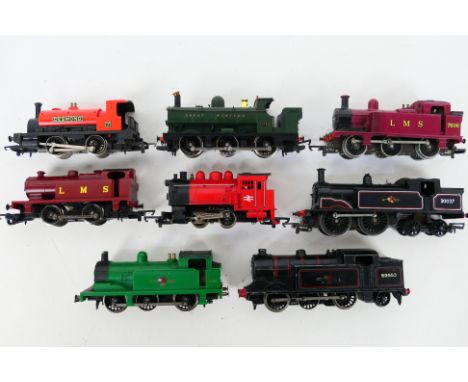 Hornby - Triang - An unboxed siding of eight OO gauge steam locomotives, including Hornby Class M7 0-4-4T Op.Nio. 30027 in BR