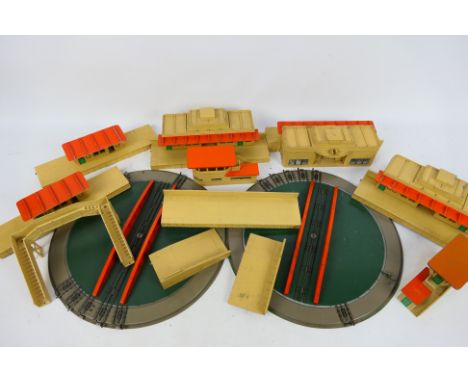 Hornby Dublo - An unboxed group of Hornby Dublo station buildings and accessories including  Through Station; Signal Cab; tur