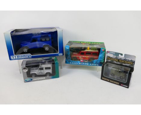 Bburago - Universal Hobbies - Corgi - Four boxed diecast Land Rover vmnodel vehicles in various scales. Lot consists of Bbura