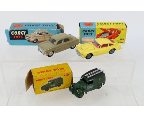 Corgi - Dinky - 3 x boxed models, Aston Martin DB4 # 218, Ford Consul # 200 and Morris Z van in Telephone Service livery # 26