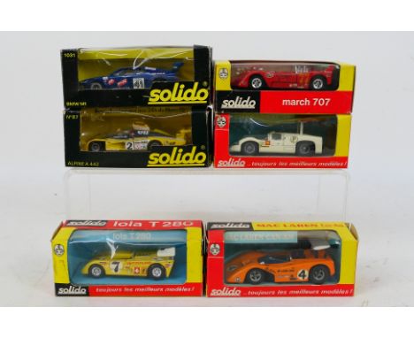 Solido - 6 x boxed racing cars in 1:43 scale, BMW M1 # 1031, March 707 # 199, McLaren Can-Am # 176, Chaparral 2F # 169, Renau